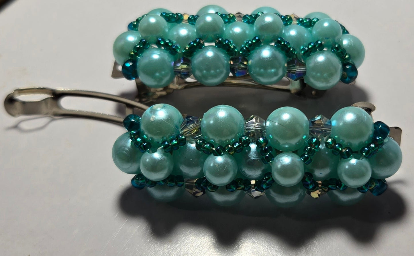 2" Aqua Pearl Barrettes